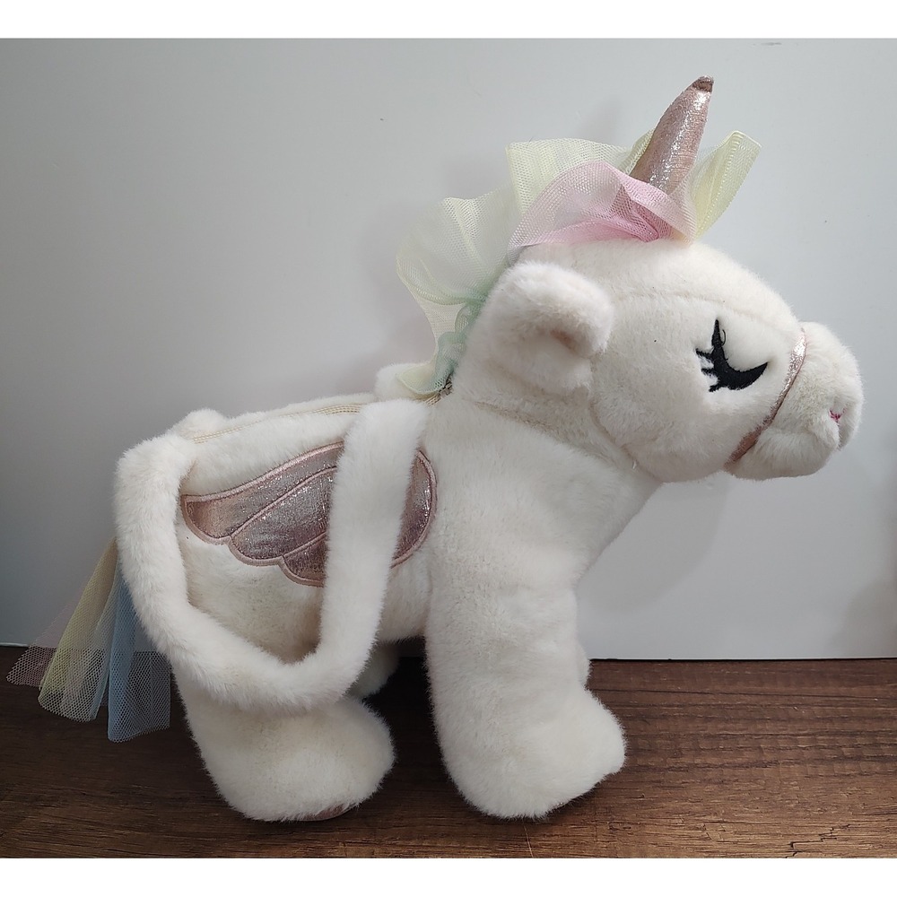 Carried Away Bags Cute Rainbow Cream White Unicorn Plush Purse For Kids Girls